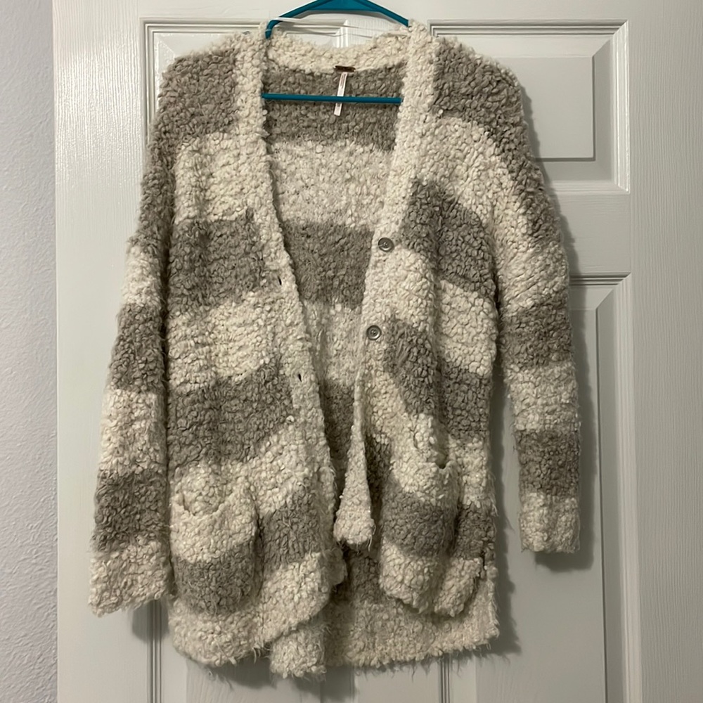 Free People XS Chunky Cardigan White & Grey